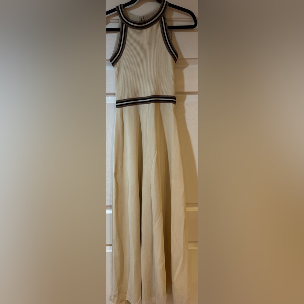Vintage 70s ribbed bodice A line maxi dress